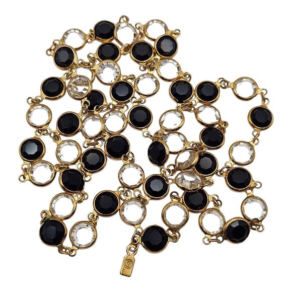 Vintage SWAROVSKI‎ Swan Jewelry Bezel Necklace Black & Crystal Long Chain 36" - Picture 1 of 5